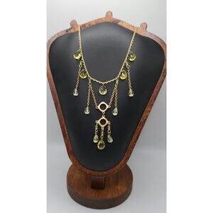 Cookie Lee Green Glass Cascade Drop Necklace Gold Tone Dangle